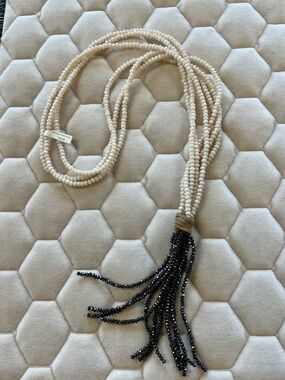 Hila Creek Beaded Tassel Necklace in light coral and sparkle bronze beads